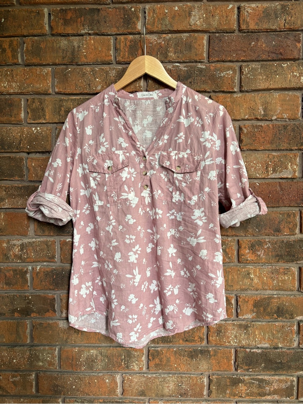 Eden & Olivia Dusty Rose Floral Henley Tunic
